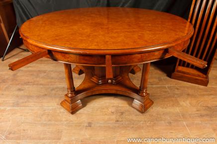 Walnut Regency Jupe Table Extending Round Dining Tables