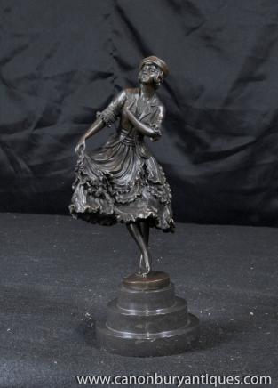 Art Deco Bronze Flapper Figurine Dancer Signed Colinet