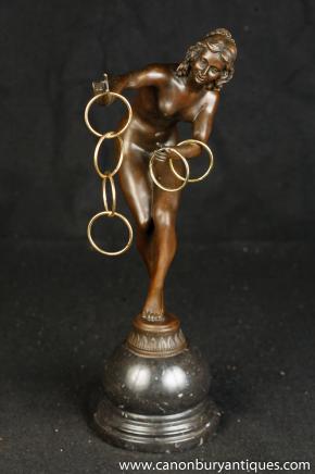 Art Deco Bronze Hoop Dancer Signed Colinet Nude Figurine