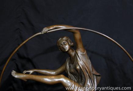 Art Deco Bronze Statue Hoop Dancer Girl Signed Godard French Figurine