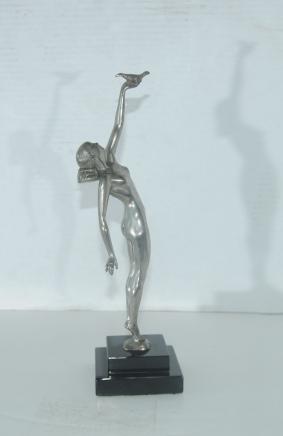 Art Nouveau Bronze Figurine Messenger of Peace Nude Female