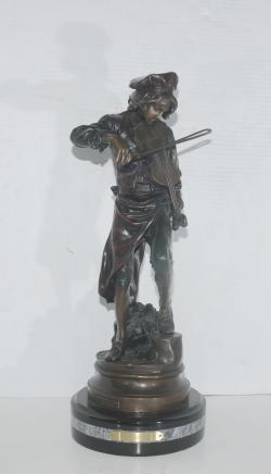 Bronze Violin Player Boy Statue Signed Lulli Gaudez 