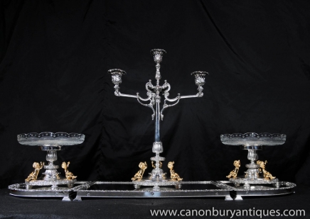 Elkington Silver Plate Center Piece Epergne Cherub Candelabras Sheffield