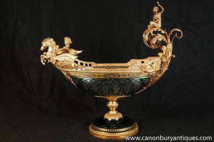 Empire Cut Glass Boat Tureen Dish Plate Vase Ormolu French Cherub 