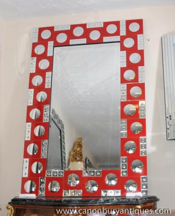 French Art Deco Mirror Red Glass Frame Pier Mirrors 