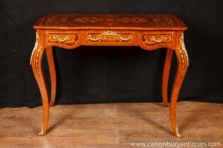 French Empire Bureau Plat Desk Writing Table Marquetry Inlay 
