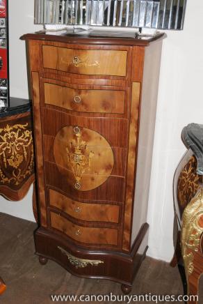French Regency Tall Boy Chest Drawers Commode Serpentine Inlay 