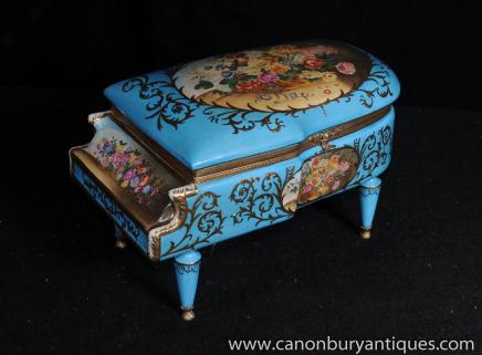 French Sevres Grand Piano Jewellery Box Floral Designs 