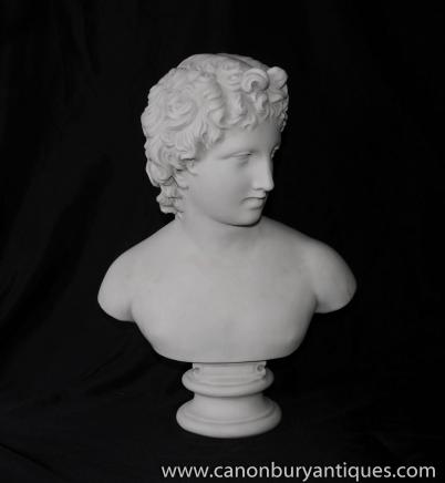 Italian Stone Bust Young Male Apollo 