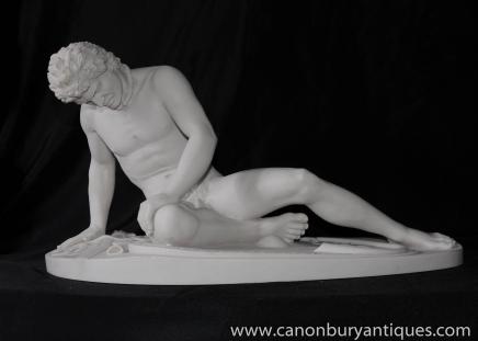 Italian Stone Nude Male Statue Wounded Soldier Roman Myth 