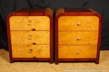 Pair Art Deco Nighstands Bedside Chests Chest Drawers Bedroom Furniture 