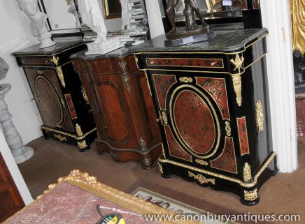 Pair Boulle Credenzas Cabinets French Sideboard Louis XV Inlay 