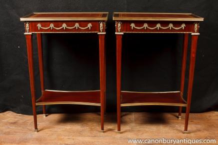 Pair Classic Empire Side Tables Occasional Cocktail French Table 