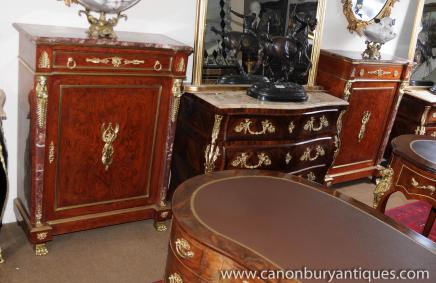 Pair Empire Kingwood Credenzas Chests Sideboards French Furniture 