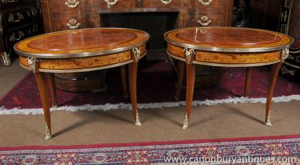 Pair French Empire Satinwood Side Tables Inlay Occasional Table 