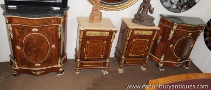 Pair French Louis XV Credenzas Serpentine Sideboards Cupboards 
