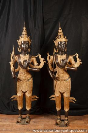 Pair Large Bronze Bali Temple Buddha Statues Buddhism Buddhist Art 