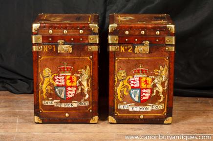 Pair Leather Luggage Trunk Side Tables Coffee Table Box