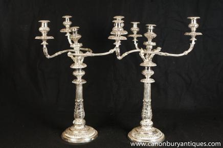 Pair Silver Plate Candelabras Matthew Boulton Victorian Silverplate Candles 