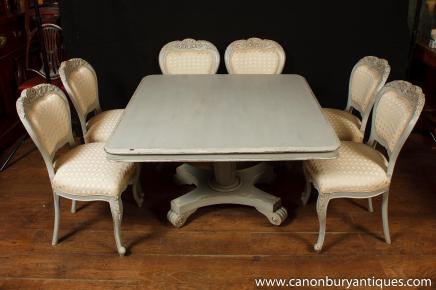 Set 8 French Provincial Painted Dining Chairs Rustic Furniture 