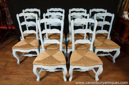 Set 8 Painted French Ladderback Dining Chairs Kitchen Oak Chair