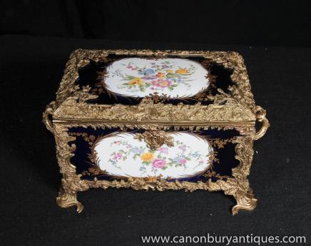 Sevres Porcelain Jewellery Box Ormolu Casket Floral Spray 