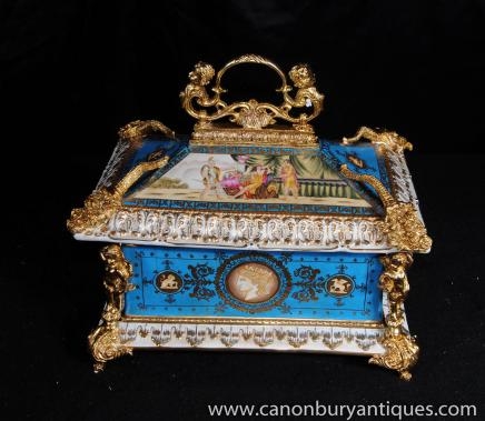 Sevres Porcelain Pagoda Jewellery Box Casket Ormolu Serpents Cherubs 