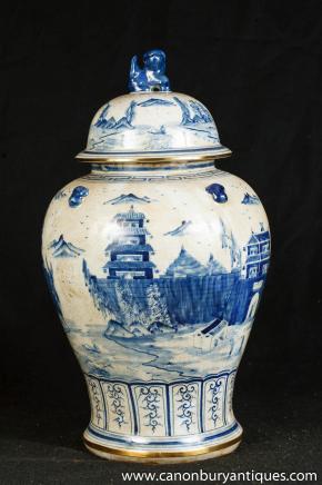 Single Nanking Pottery Ginger Jar Blue White Chinese Porcelain Vase 