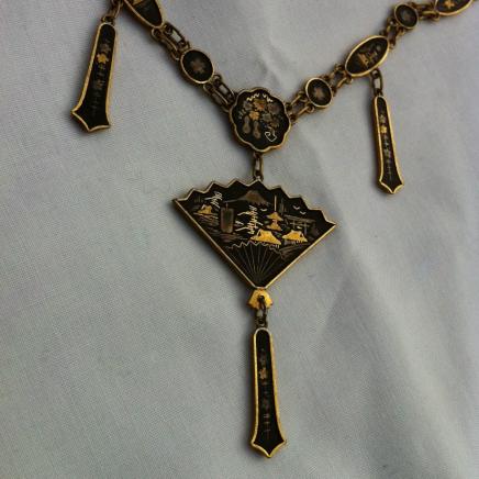1920s Damascene Japanese Gold Inlay Necklace 