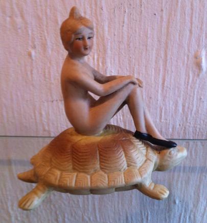 Art Deco Bisque Porcelain Lady on Turtle