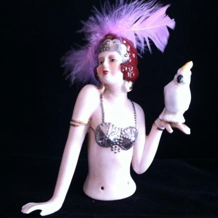 Art Deco Porcelain Showgirl with Parrot 