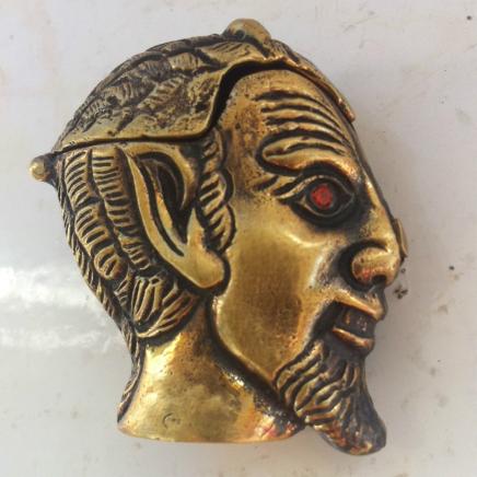 Brass & Garnet Gemstone Vesta Match Safe in Shape of Satan 