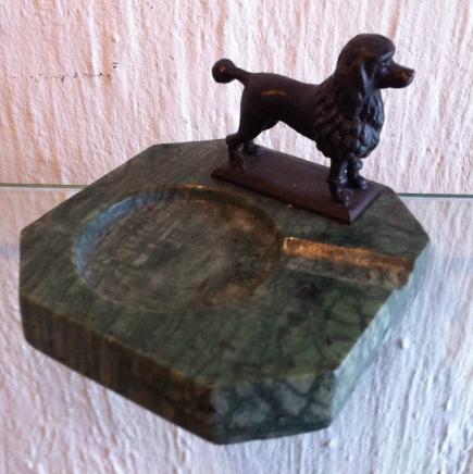 Bronze Poodle & Onyx Stone Ash Tray 