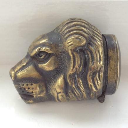 Early Brass Vesta Match Safe in Shape of Lion Head 