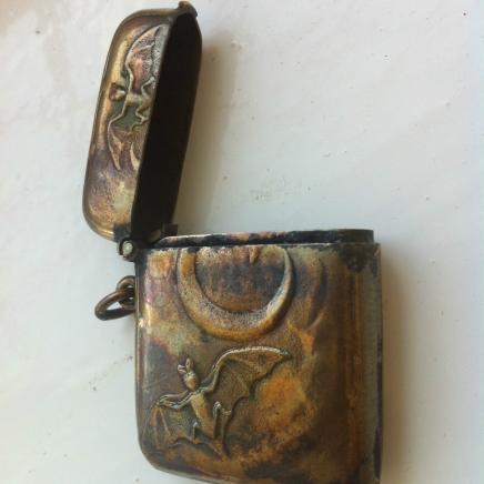 Early Gothic Brass Bat Vesta Case 