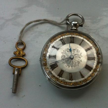 Early Silver & Enamel Lady Pocket Watch with Key