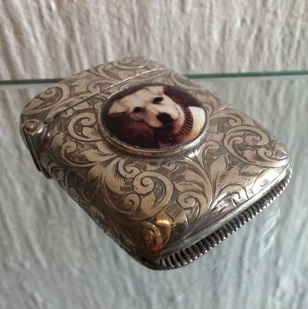 Early Silver with Enamel Jack Russel Dog Vesta 