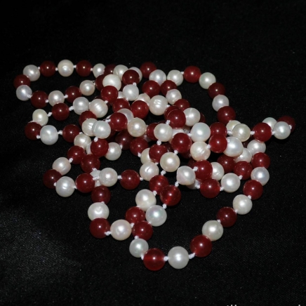 Freshwater Pearl & Red Agate Necklace