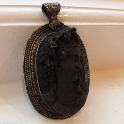 Hand Carved Vulcanite Cameo Pendant 