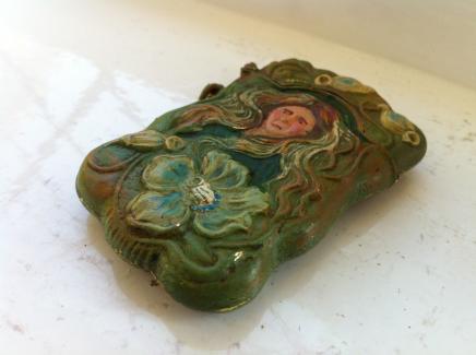 Hand Painted Brass Art Nouveau Vesta Case
