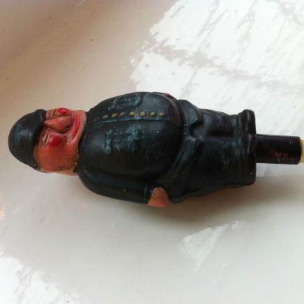 Hand Painted Brass Policeman Baby Rattle with Pearl Handle 