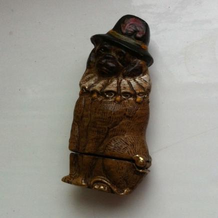 Hand Painted Brass Vesta in Shape of Toby Dog 