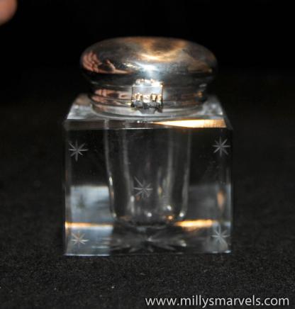 Pair Silverplate & Crystal Star Embossed Ink Wells