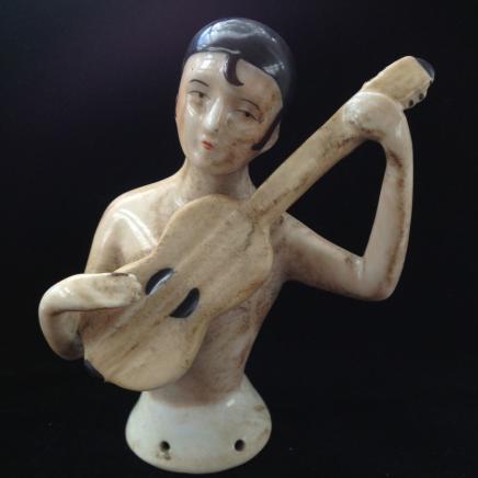 Porcelain Art Deco Pin Lady with Guitar