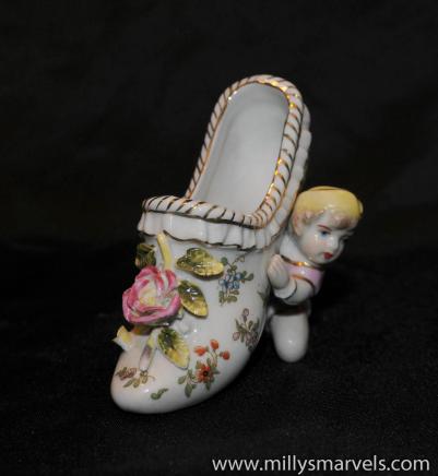 Pretty Pair Hand Painted Porcelain Children with Shoe 