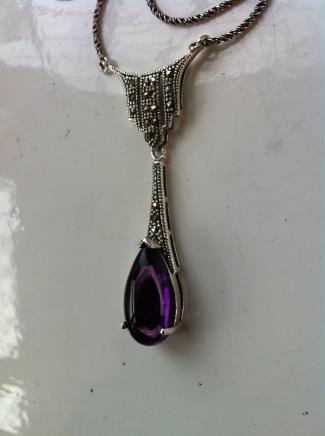 Silver & Marcasite Droplet Necklace