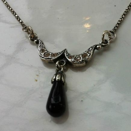 Silver Marcasite & Onyx Droplet Necklace