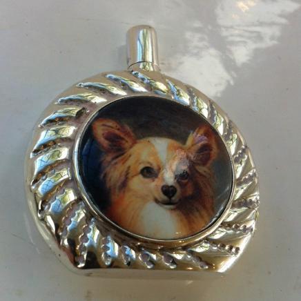 Solid Silver & Enamel Chiwawa Dog Scent Bottle