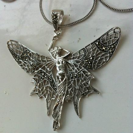 Solid Silver & Marcasite Angel Necklace