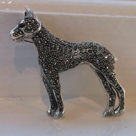 Solid Silver & Marcasite Dog Pin 